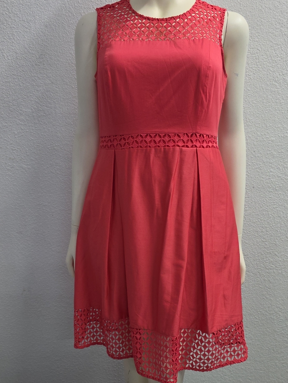 Calvin Klein Coral Eyelet Open Back Fit & Flare Dress Size 14